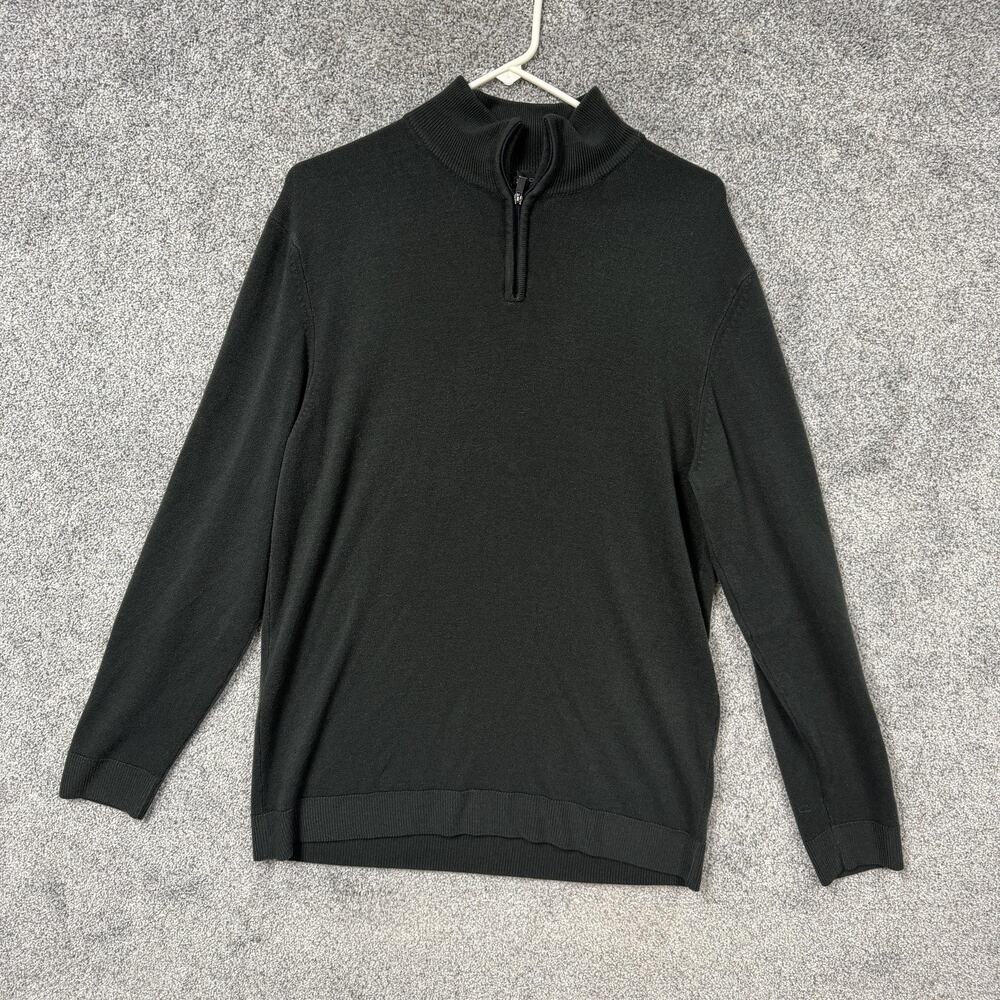 Via Europa Sweater Men L Green Mock Neck 1/4 Zip Pullover Dark Academia Gorpcore